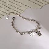 925 Silver Tassel Bead Bear Bracelet Charm Round Tag Bracelets
