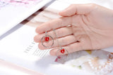 925 Silver Tassel Earrings Asymmetric Red Heart Circle Earrings