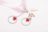 925 Silver Tassel Earrings Asymmetric Red Heart Circle Earrings