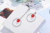925 Silver Tassel Earrings Asymmetric Red Heart Circle Earrings