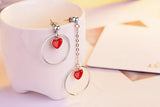 925 Silver Tassel Earrings Asymmetric Red Heart Circle Earrings