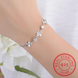 925 Silver Crystal Clover Anklets Women Bracelets Party Bijoux
