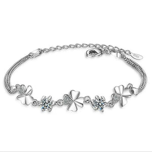 925 Sterling Silver Crystal Clover Anklets for Women