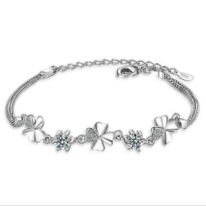 925 Silver Crystal Clover Anklets Women Bracelets Party Bijoux