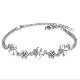 925 Silver Crystal Clover Anklets Women Bracelets Party Bijoux