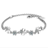 925 Sterling Silver Crystal Clover Anklets for Women