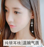 925 Silver Zircon Flower Box Chain Tassel Ear Line Earrings