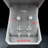 925 Silver Zircon Flower Box Chain Tassel Ear Line Earrings