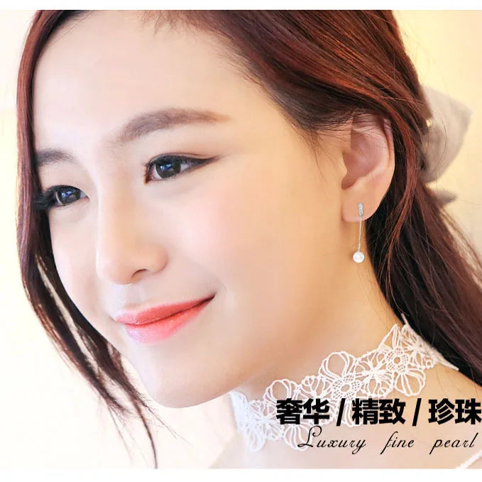 925 Silver Zircon Long Tassel Ear Line Stud Earrings