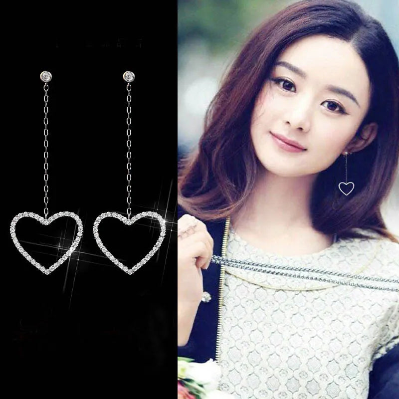 925 Sterling Silver Zircon Tassel Ear Line Stud Earrings For Women