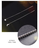 925 Silver Zircon Moon Star Box Chain Tassel Drop Earrings