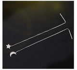 925 Silver Zircon Moon Star Box Chain Tassel Drop Earrings