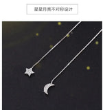 925 Silver Zircon Moon Star Box Chain Tassel Drop Earrings