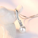 925 Silver Zircon Pearl Pendant Necklace Fine CZ Drop Necklaces Women
