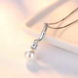 925 Silver Zircon Pearl Pendant Necklace Fine CZ Drop Necklaces Women