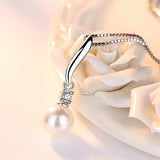 925 Silver Zircon Pearl Pendant Necklace Fine CZ Drop Necklaces Women