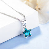 925 Silver Zircon Starfish Necklace Sea Crystal Star Pendant Women Gift