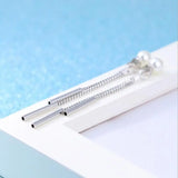 925 Silver Needle Pearl Tassel Earrings for Women