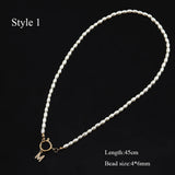 Zirconia Letter Pendant Pearl Necklace For Women Jewelry Gift