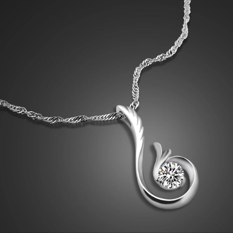 Angel Wings Pendant Necklace 925 Sterling Silver Zircon 16-18 Inch Choker