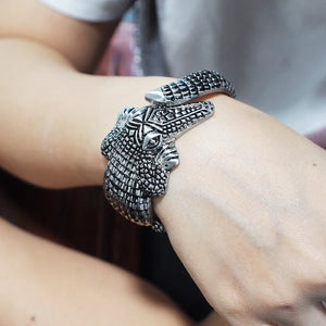 Vintage Crocodile Bangles Bracelet Open Cuff Bangle Jewelry