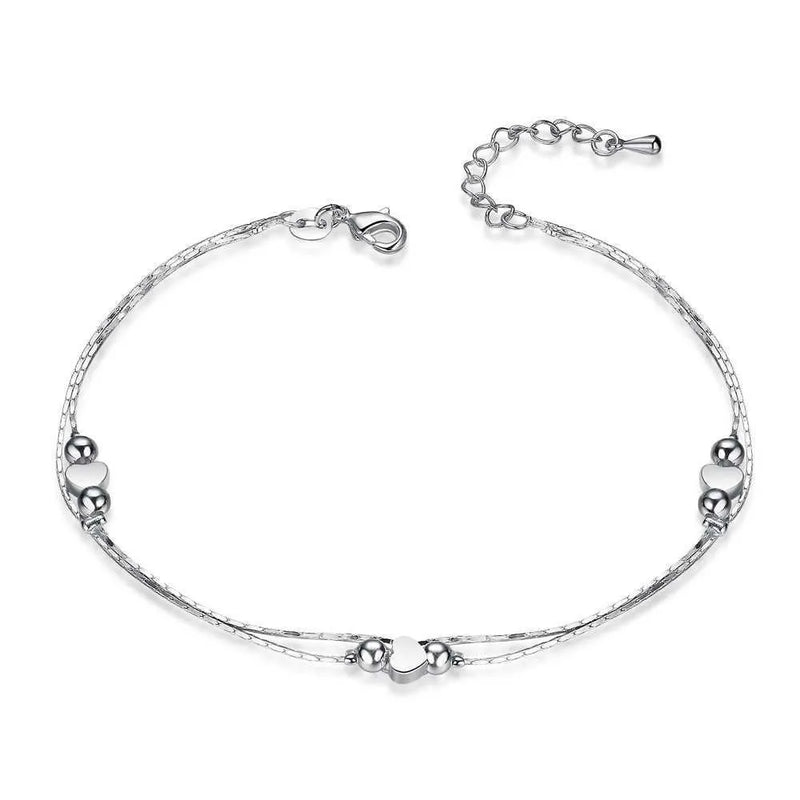 925 Sterling Silver Anklet Love Heart Shape Box Chain for Women