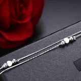 925 Sterling Silver Anklet Love Heart Shape Box Chain for Women