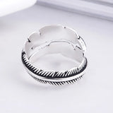 925 Sterling Silver Feather Rings Vintage Adjustable Leaf Wishbone Ring