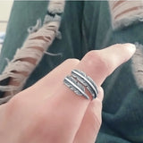 925 Sterling Silver Feather Rings Vintage Adjustable Leaf Wishbone Ring