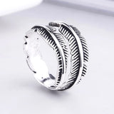 925 Sterling Silver Feather Rings Vintage Adjustable Leaf Wishbone Ring