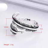 925 Sterling Silver Feather Rings Vintage Adjustable Leaf Wishbone Ring