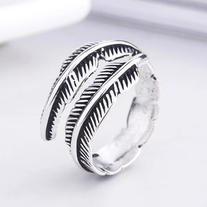 925 Sterling Silver Feather Rings Vintage Adjustable Leaf Wishbone Ring