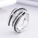 925 Sterling Silver Feather Rings Vintage Adjustable Leaf Wishbone Ring