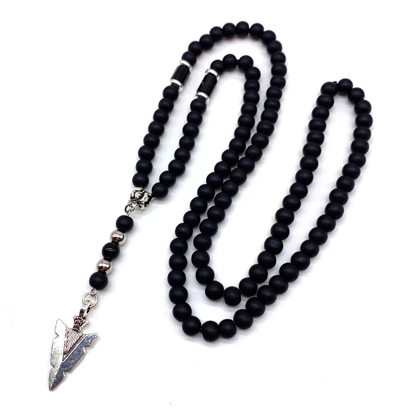 Arrow Men Necklace Vintage Stainless Steel Strand Natural Beads Necklace