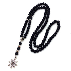 Arrow Men Necklace Vintage Stainless Steel Strand Natural Beads Necklace