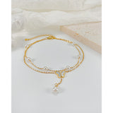 Artificial Pearl Anklet Tassel Butterfly Stainless Steel Jewelry