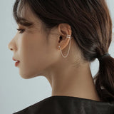 Asymmetric Chain Tassel Cuff Earrings Clip Stud Piercing Accessory