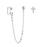 Asymmetric Chain Tassel Cuff Earrings Clip Stud Piercing Accessory