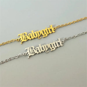 Babygirl Bracelet Women Old English Letter Stainless Steel Chain