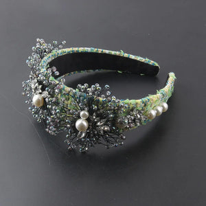 Baroque Flower Cloth Crystal Hair Hoop Catwalk Gift Hair Accessories