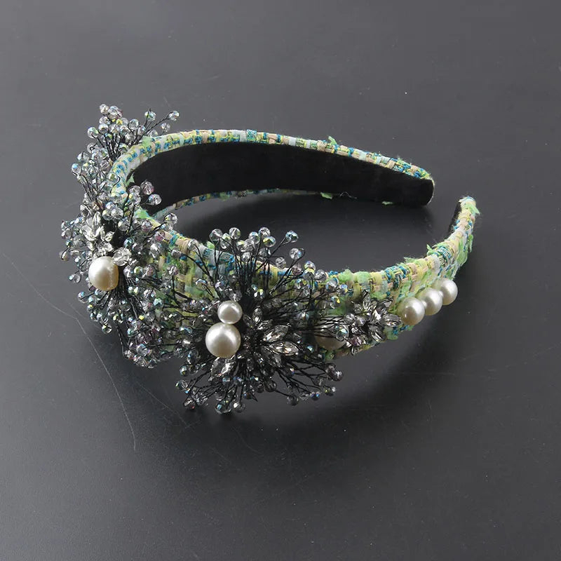 Baroque Flower Cloth Crystal Hair Hoop Catwalk Gift Hair Accessories