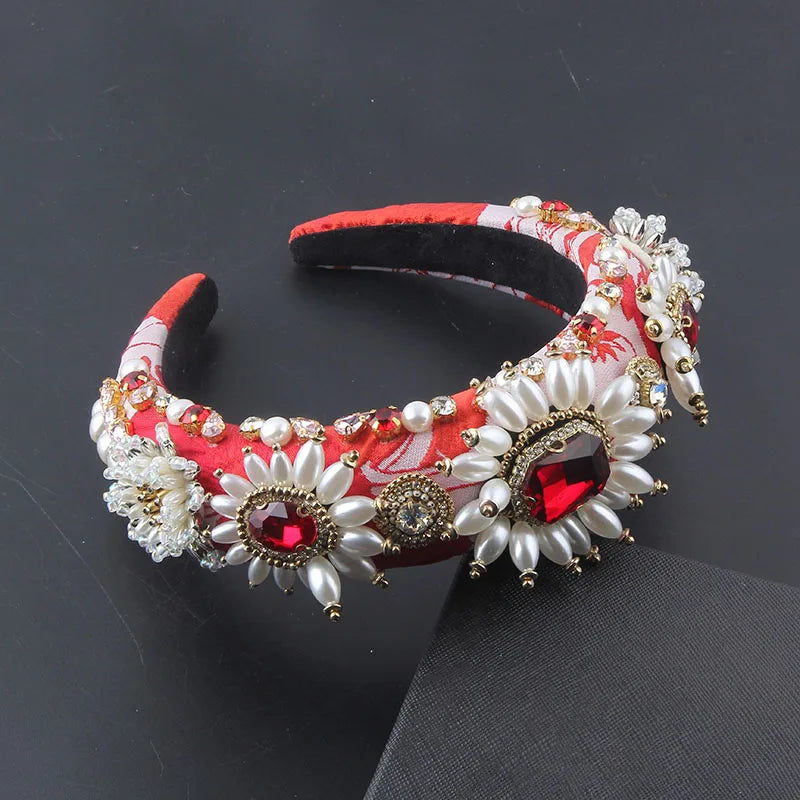 Baroque Rhinestone Pearl Headband for Prom