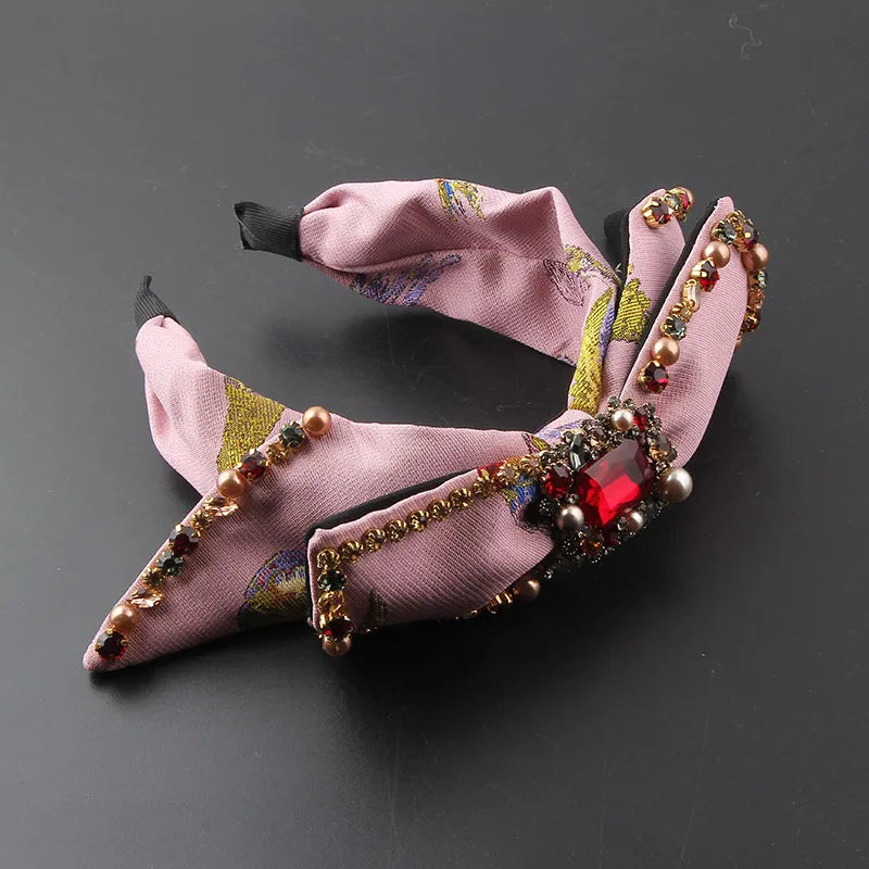 Baroque Personality Bow Rhinestone Pearl Headband Ladies Prom