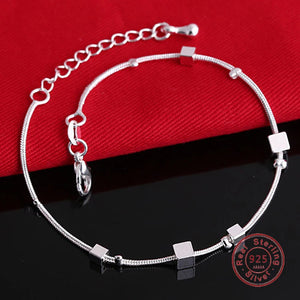 Silver Square Pendant Beach Anklet Women's Foot Chain Bracelet