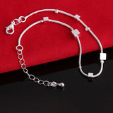 Silver Square Pendant Beach Anklet Women's Foot Chain Bracelet