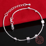 Silver Square Pendant Beach Anklet Women's Foot Chain Bracelet