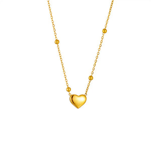 Heart Pendant Bead Chain Choker Necklace Stainless Steel Women Jewelry