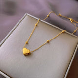 Heart Pendant Bead Chain Choker Necklace Stainless Steel Women Jewelry