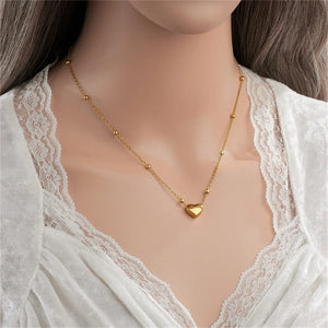 Heart Pendant Bead Chain Choker Necklace Stainless Steel Women Jewelry