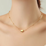 Heart Pendant Bead Chain Choker Necklace Stainless Steel Women Jewelry